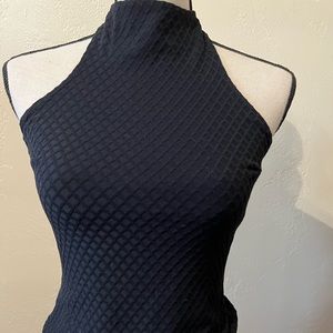 Bebe form fitting halter top with clasp